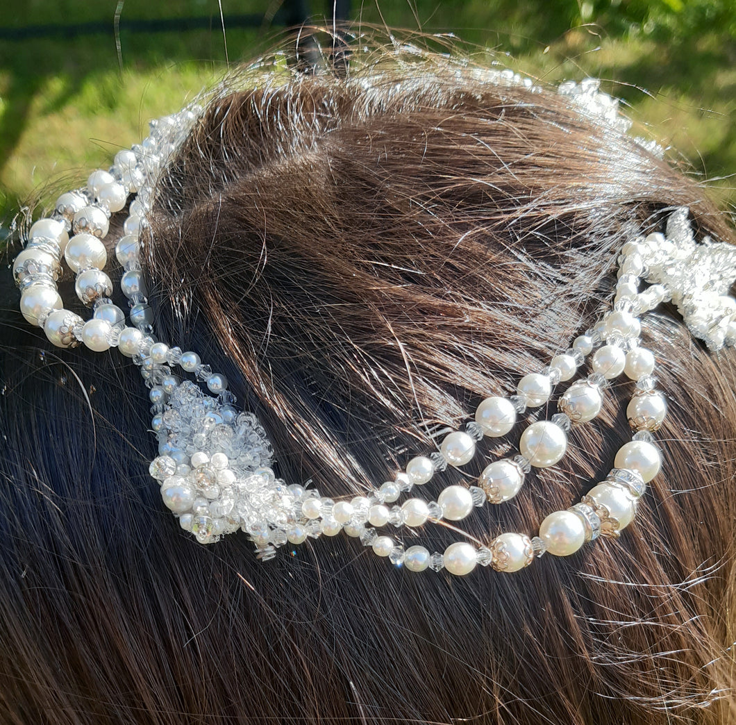 4 comb pearl & silver headpiece.