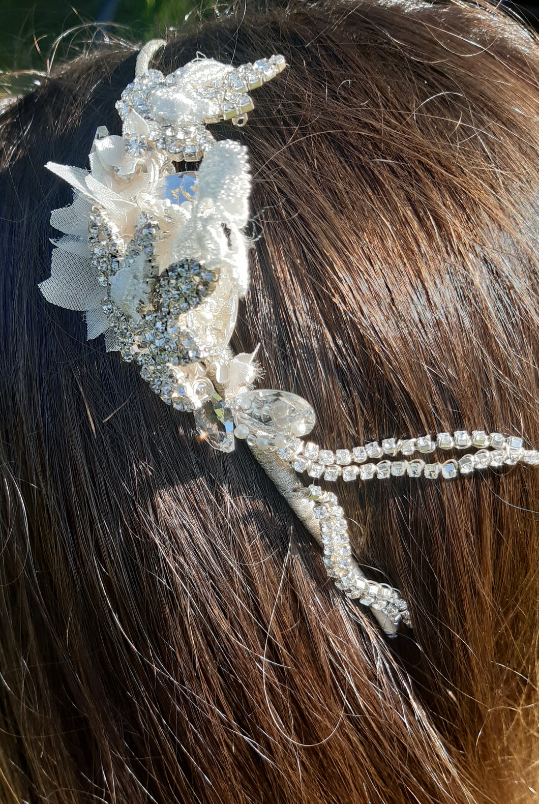 Crystal & diamante fabric & pearl headpiece