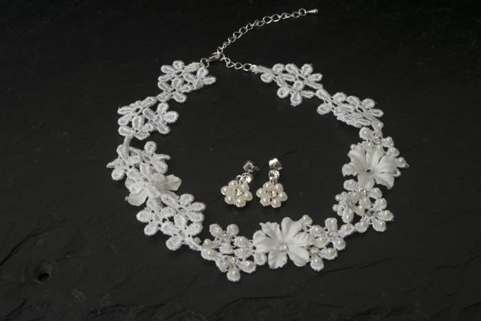 Lace and Pearl Choker with Daisy Studs