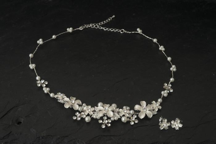 White Flower Necklace and Earrings