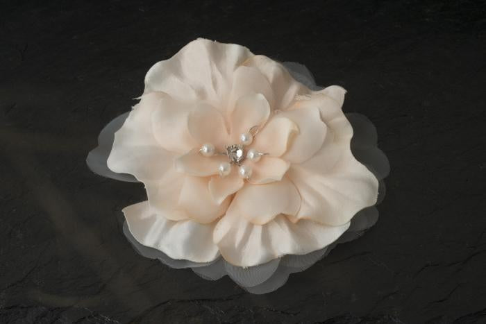 Peach Flower with Pearls Clip